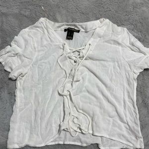 White crop top cross cross tie detail